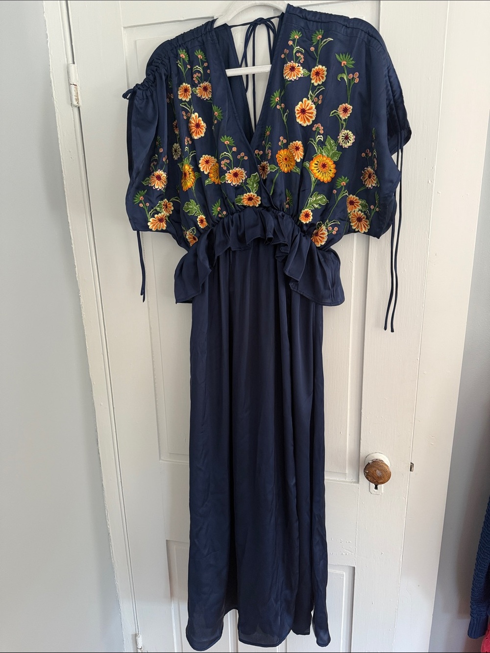 ASOS Navy Maxi Dress with Yellow & Orange Floral Embroidery